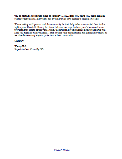 District Closure Letter (1/11/2022), Page 2