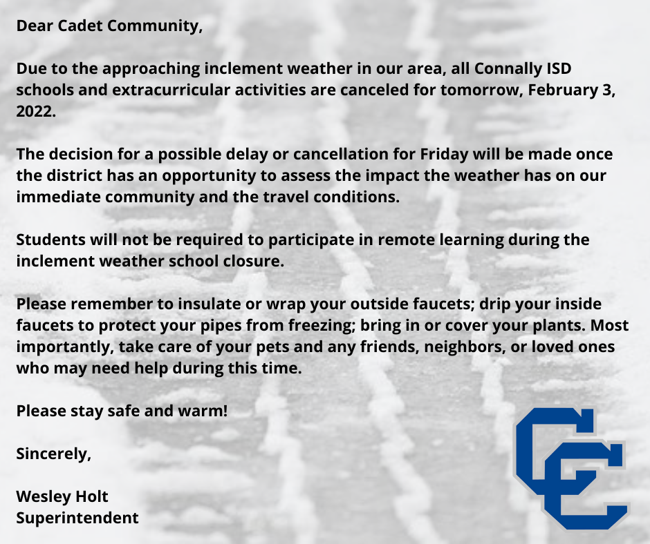 School Closure for February 3, 2022